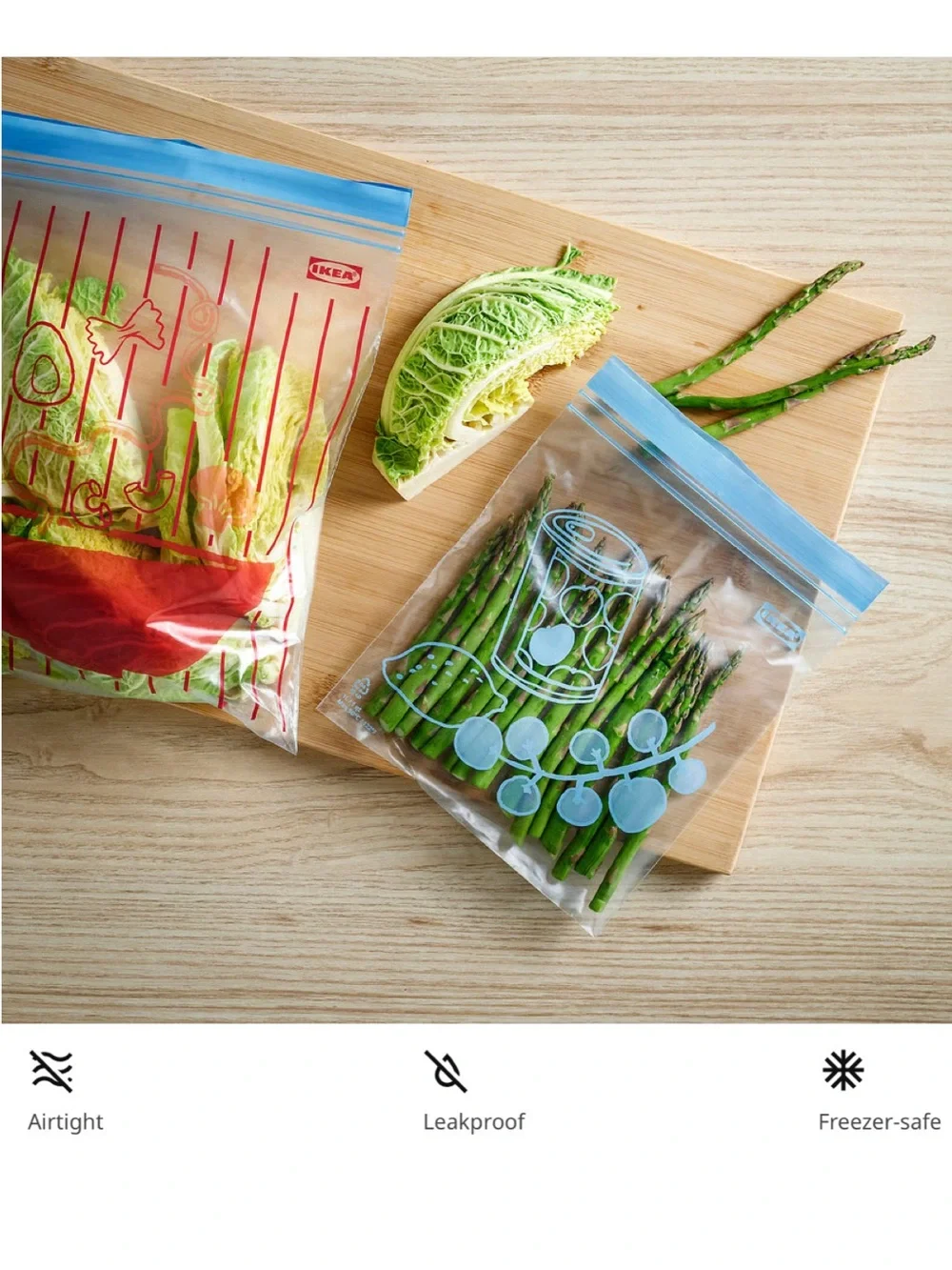 ISTAD Resealable Food Storage Bags - Blue & Red Patterned (100 Pack)